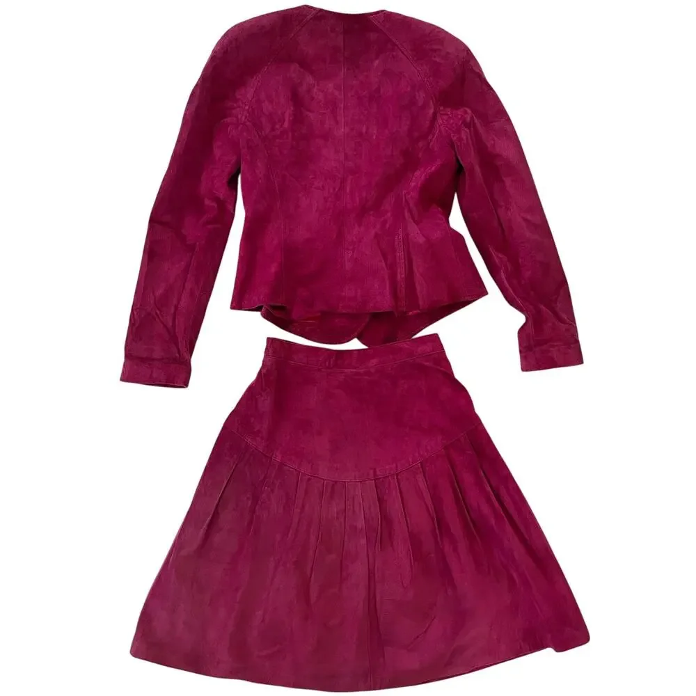 Vintage 90’s Danier Pink Suede Leather Lined Skirt Blazer Set Cowgirl Size 8